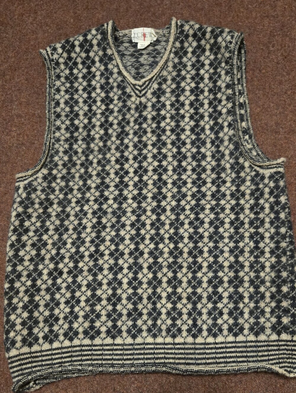 Vintage J. Crew Argyle Sweater Vest Tan & Black Men's Size Small 100% Wool